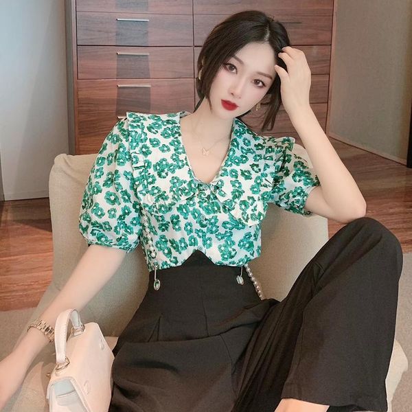women's blouses & shirts 2021 retro slim doll collar puff sleeve short flower print ruffled shirt female summer design sense niche chic, White
women's blouses & shirts 2021 retro slim doll collar puff sleeve short flower print ruffled shirt female summer design sense niche chic, White