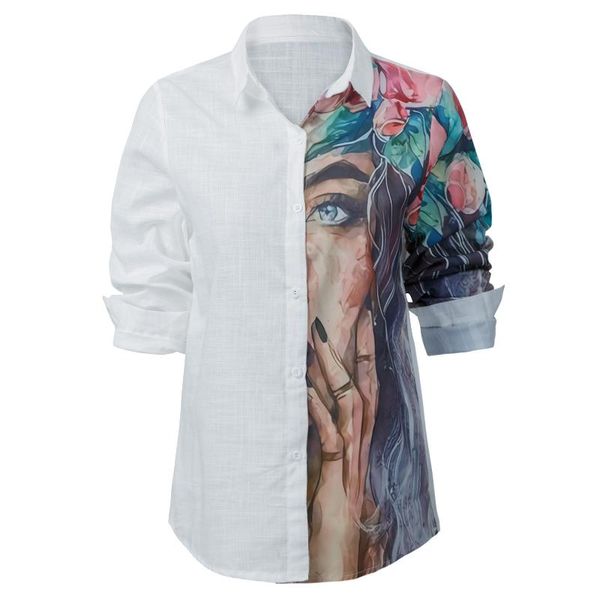women's blouses & shirts plus size3xl women blouse vintage print splicing loose casual office daily feminine, White
women's blouses & shirts plus size3xl women blouse vintage print splicing loose casual office daily feminine, White