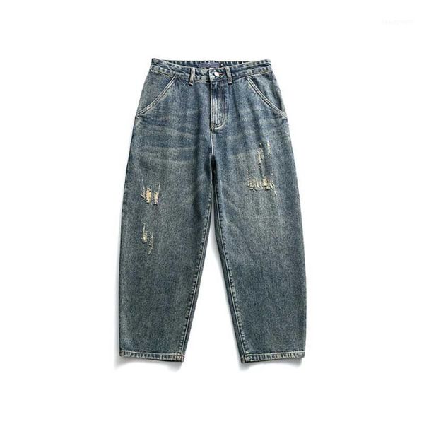 men's jeans japanese style retro ripped baggy men casual denim scratched hip hop pants streetwear distressed trousers, Blue
men's jeans japanese style retro ripped baggy men casual denim scratched hip hop pants streetwear distressed trousers, Blue