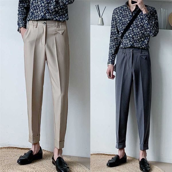 korean men's pants casual business dress pants slim fit office social work trousers pocket decoration streetwear suit pants 210527, White;black
korean men's pants casual business dress pants slim fit office social work trousers pocket decoration streetwear suit pants 210527, White;black