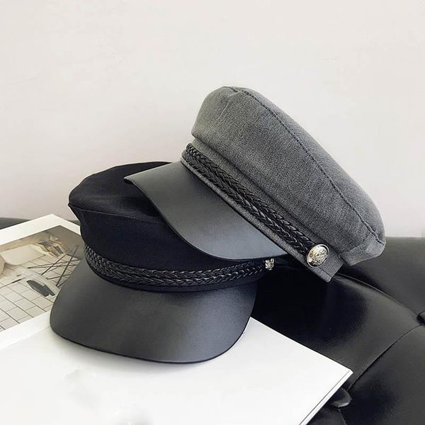 berets pu leather army military cap women cotton sailor hat solid color flat female ladies vintage beret, Blue;gray
berets pu leather army military cap women cotton sailor hat solid color flat female ladies vintage beret, Blue;gray