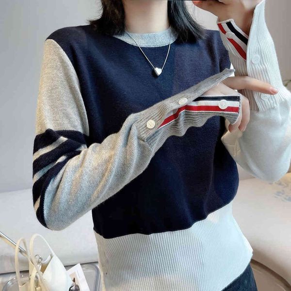 tb college four bar stripe contrast color round neck long sleeve knitted bottomed shirt women's casual foreign style sweater pullover, White
tb college four bar stripe contrast color round neck long sleeve knitted bottomed shirt women's casual foreign style sweater pullover, White