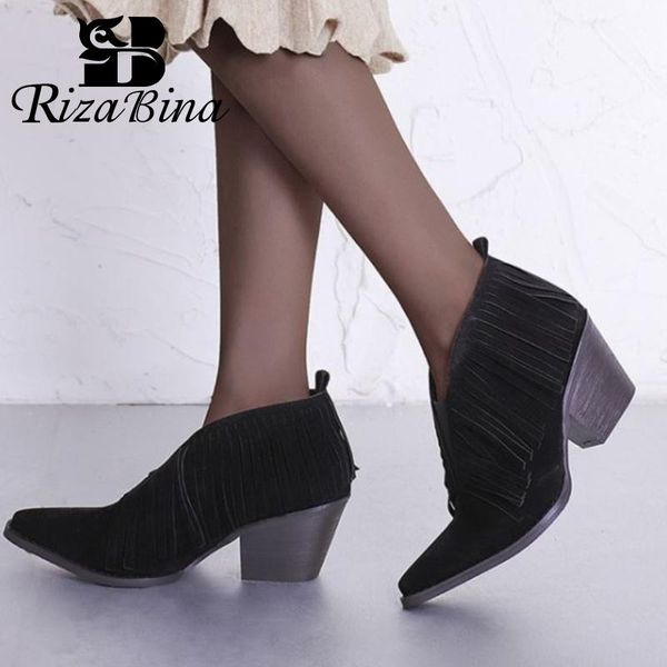 boots rizabina size 34-43 tassel ankle for women stylish square heel solid color short boot female casual fashion lady footwear, Black 
boots rizabina size 34-43 tassel ankle for women stylish square heel solid color short boot female casual fashion lady footwear, Black