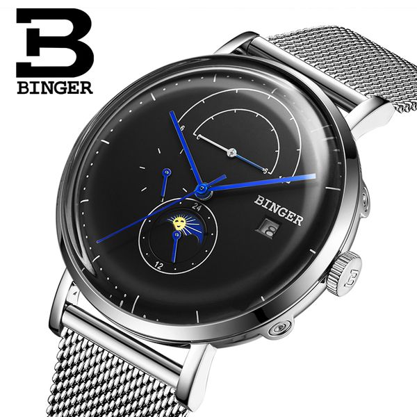 reloj hombre switzerland binger moon phase automatic watches men mutifunctional mechanical sapphire calendar week month, Slivery;brown
reloj hombre switzerland binger moon phase automatic watches men mutifunctional mechanical sapphire calendar week month, Slivery;brown
