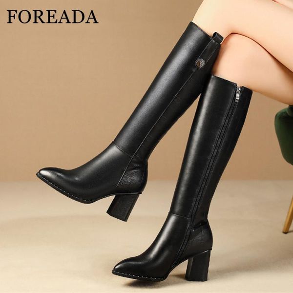 boots foreada real leather high heel knee women metal decoration thick long zip rivet pointed toe lady shoes 42, Black
boots foreada real leather high heel knee women metal decoration thick long zip rivet pointed toe lady shoes 42, Black