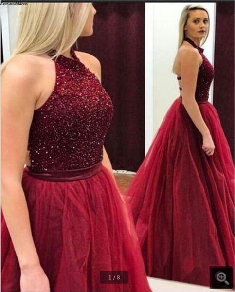 vestido de festa 2021 wine tulle a line prom dresses halter neckline heavily beading sequins open back party gowns floor length formal long, Black
vestido de festa 2021 wine tulle a line prom dresses halter neckline heavily beading sequins open back party gowns floor length formal long, Black