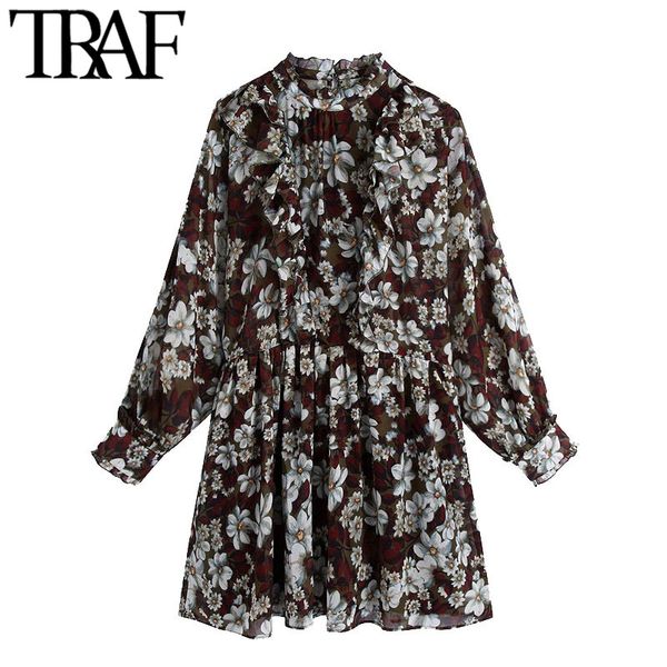 traf women chic fashion floral print ruffled mini dress vintage elastic waist with lining female dresses vestidos mujer 210415, Black;gray
traf women chic fashion floral print ruffled mini dress vintage elastic waist with lining female dresses vestidos mujer 210415, Black;gray