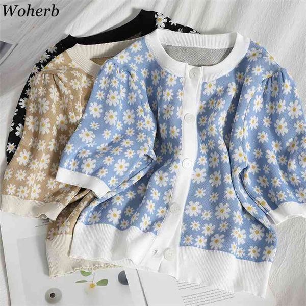 woherb spring summer korean knitted cardigan short sleeve o-neck vintage fashion floral daisy sweaters femme 210812, White
woherb spring summer korean knitted cardigan short sleeve o-neck vintage fashion floral daisy sweaters femme 210812, White