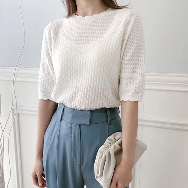 women's sweaters women knitted t-shirt o-neck hollow out white half sleeve 2021 female casual tees, White;black
women's sweaters women knitted t-shirt o-neck hollow out white half sleeve 2021 female casual tees, White;black