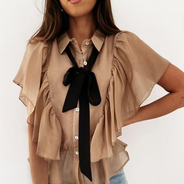 women's blouses & shirts elegant turn-down collar women solid chiffon blouse summer sweet ruffle sleeve ladies button casual, White
women's blouses & shirts elegant turn-down collar women solid chiffon blouse summer sweet ruffle sleeve ladies button casual, White