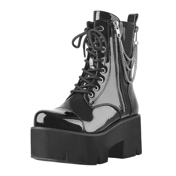 boots richealnana round toe metal chain decoration platform lace-up patent leather ankle booties zipper big size 2021 fashion, Black
boots richealnana round toe metal chain decoration platform lace-up patent leather ankle booties zipper big size 2021 fashion, Black