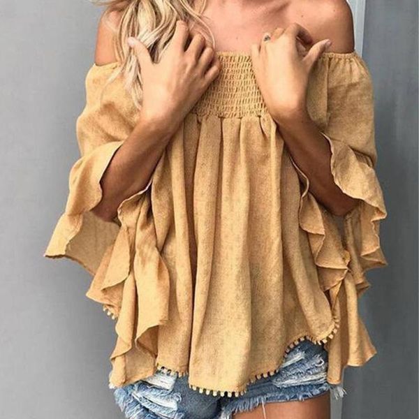 women's blouses & shirts spring/summer 2021 one-neck blouse carmen neckline horn three-quarter sleeves elegant loose-fitting clothing, White
women's blouses & shirts spring/summer 2021 one-neck blouse carmen neckline horn three-quarter sleeves elegant loose-fitting clothing, White
