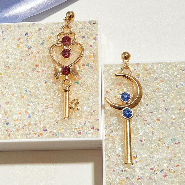 stud star moon earrings for women girls asymmetric crystal heart studs earring cosplay accessories prop magic wand key, Golden;silver 
stud star moon earrings for women girls asymmetric crystal heart studs earring cosplay accessories prop magic wand key, Golden;silver