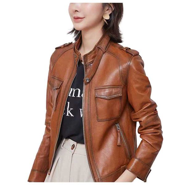 women's leather & faux sheepskin jacket 2021 spring autumn lady leisure vegetable tanned short motorcycle, Black
women's leather & faux sheepskin jacket 2021 spring autumn lady leisure vegetable tanned short motorcycle, Black