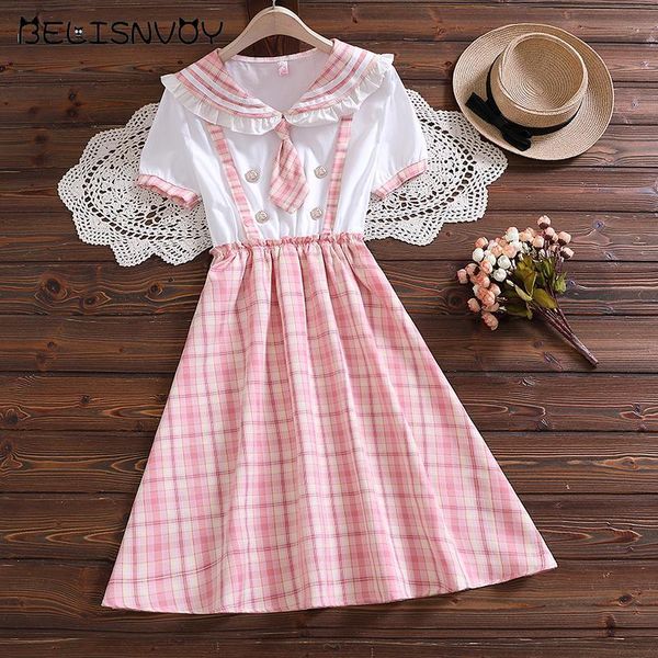 casual dresses japanese preppy style summer women dress sailor collar with tie blue purple plaid cute kawaii school uniform clothes, Black;gray
casual dresses japanese preppy style summer women dress sailor collar with tie blue purple plaid cute kawaii school uniform clothes, Black;gray