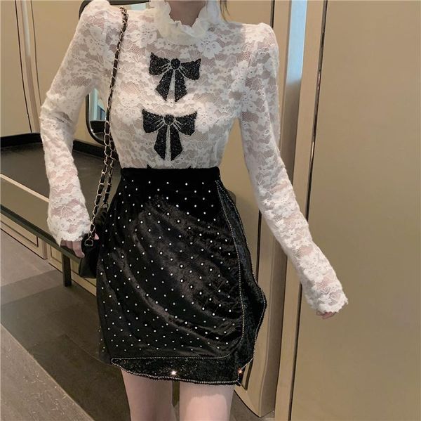 autumn chic floral turtleneck long sleeve blouse women bowknot lace elegant short women's blouses & shirts, White
autumn chic floral turtleneck long sleeve blouse women bowknot lace elegant short women's blouses & shirts, White