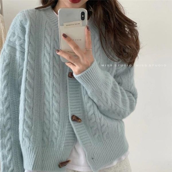 women's knits & tees 2021 autumn winter fashion sweet ox horn button sweater women's simple cardigan loose lazy long sleeve knitted, White
women's knits & tees 2021 autumn winter fashion sweet ox horn button sweater women's simple cardigan loose lazy long sleeve knitted, White