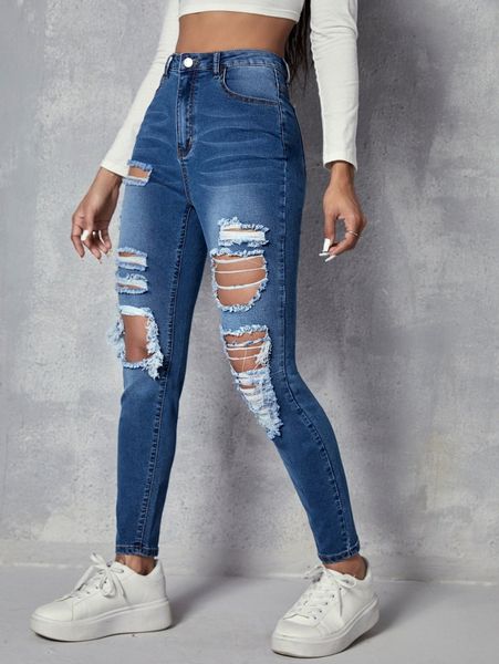 high waist ripped skinny jeans e3oj#, Blue
