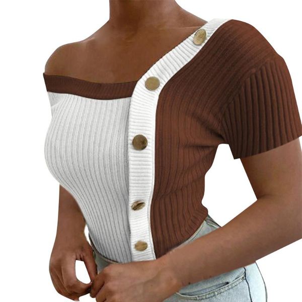 summer t-shirts women elegant color matchcing single-breasted decor irregular collar short sleeve slim pullover female women's t-s, White
summer t-shirts women elegant color matchcing single-breasted decor irregular collar short sleeve slim pullover female women's t-s, White