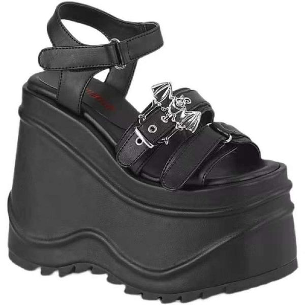 summer large wedge sandals women's belt buckle thick soled roman high heels, Black
summer large wedge sandals women's belt buckle thick soled roman high heels, Black