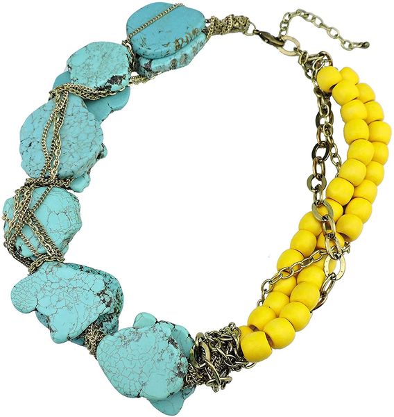 bocar personalized big statement turquoise chunky collar chain necklace for women gifts, Silver
bocar personalized big statement turquoise chunky collar chain necklace for women gifts, Silver