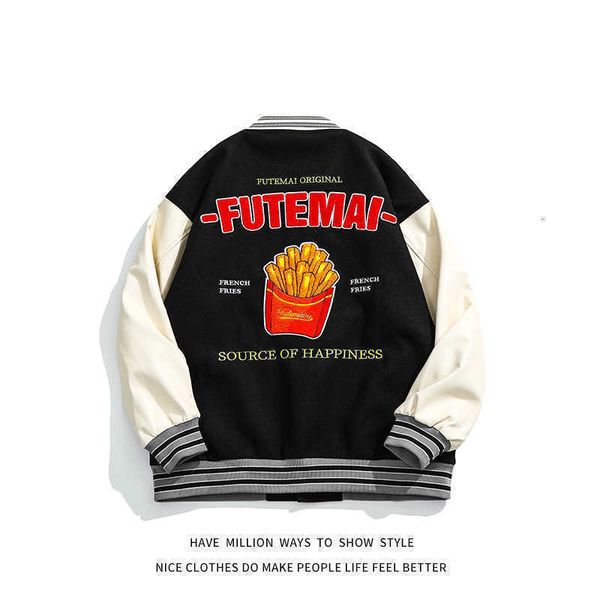 men's jackets and women's embroidered french fries bomber jacket, casual wear, multi fabric design, autumn, Black;brown
men's jackets and women's embroidered french fries bomber jacket, casual wear, multi fabric design, autumn, Black;brown