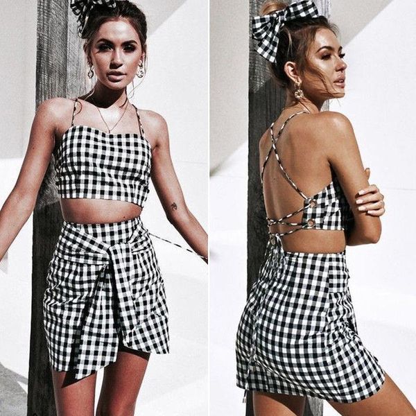 fashion 2pcs sets black women tracksuits white plaid sleeveless skinny backless bandage vest waist belt mini skirts, Gray
fashion 2pcs sets black women tracksuits white plaid sleeveless skinny backless bandage vest waist belt mini skirts, Gray