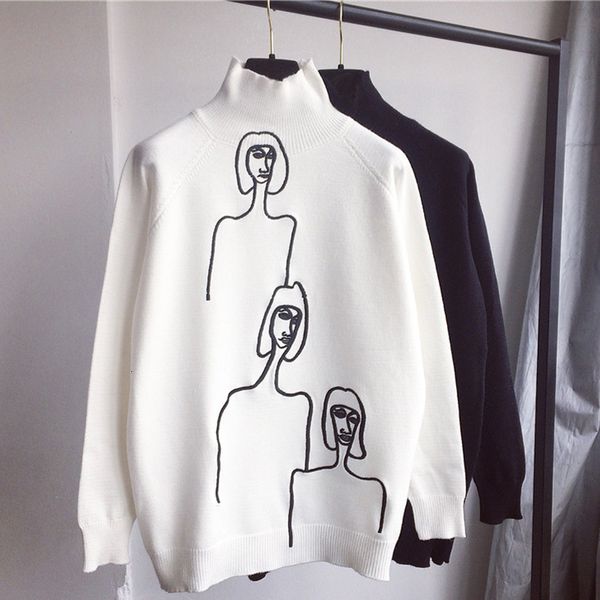 women's sweaters cartoon character print knitted women turtlenck sweater ribbed pullover female autumn batwing sleeve turtlenecks, White;black
women's sweaters cartoon character print knitted women turtlenck sweater ribbed pullover female autumn batwing sleeve turtlenecks, White;black