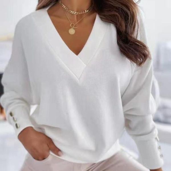 women's t-shirt women spring and autumn long sleeve thin knitted sweater v-neck jumper soft t shirt female basic loose office lady pull, White
women's t-shirt women spring and autumn long sleeve thin knitted sweater v-neck jumper soft t shirt female basic loose office lady pull, White