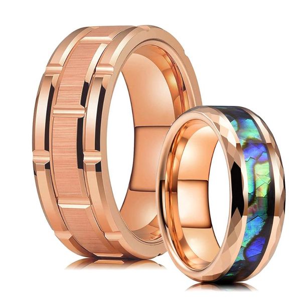 wedding rings fashion 8mm colorful abalone shell inlay tungsten ring for men women rose gold double groove brick pattern brushed, Slivery;golden 
wedding rings fashion 8mm colorful abalone shell inlay tungsten ring for men women rose gold double groove brick pattern brushed, Slivery;golden