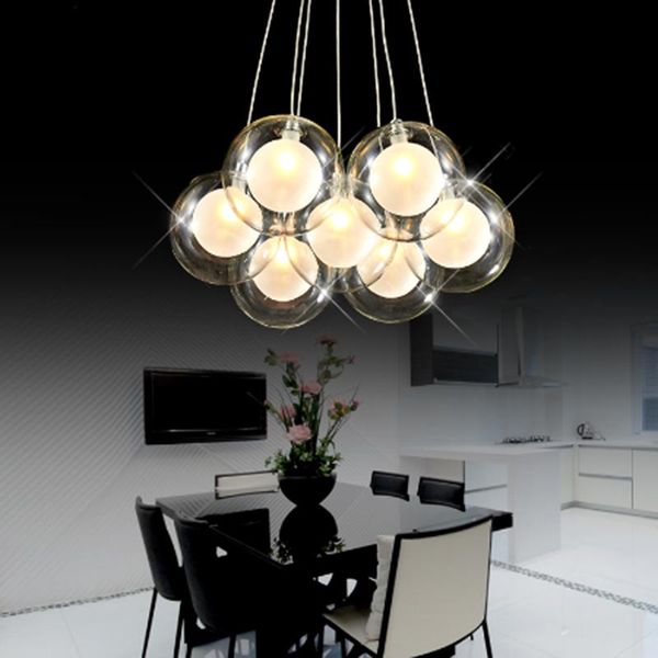 

pendant lamps modern creative clear glass double-deck ball chandelier lamp diy home deco living room romantic g4 led bulb light