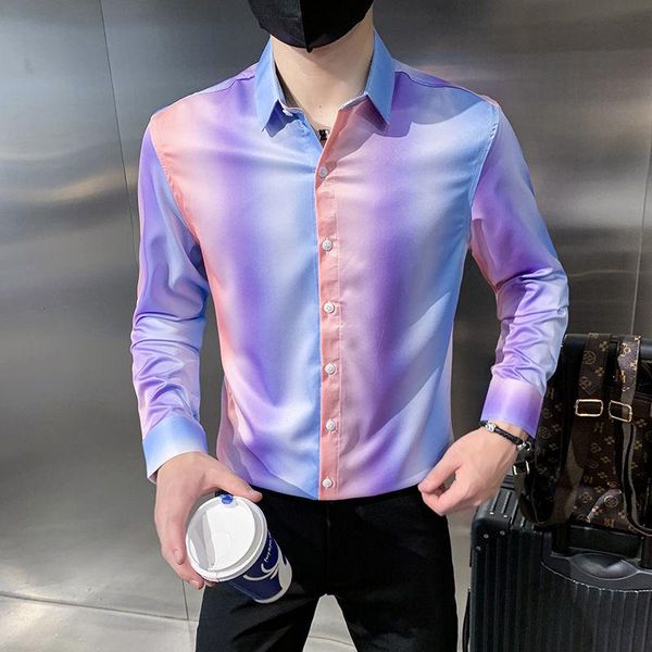 men's casual shirts british style 2021 autumn rainbow gradient slim shirt nightclub bar outfit camisa social masculina streetwear mens, White;black
men's casual shirts british style 2021 autumn rainbow gradient slim shirt nightclub bar outfit camisa social masculina streetwear mens, White;black