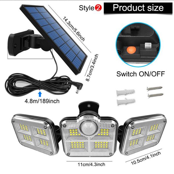 solar lamps 122 led lights outdoor 3 head motion sensor 270° wide angle illumination super bright waterproof remote control wall lamp
solar lamps 122 led lights outdoor 3 head motion sensor 270° wide angle illumination super bright waterproof remote control wall lamp