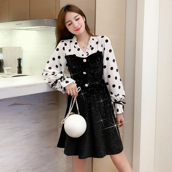 casual dresses 2021 the spring women gold velvet dress long sleeve vintage korean fashion elegant v-neck party mini clothes, Black;gray
casual dresses 2021 the spring women gold velvet dress long sleeve vintage korean fashion elegant v-neck party mini clothes, Black;gray