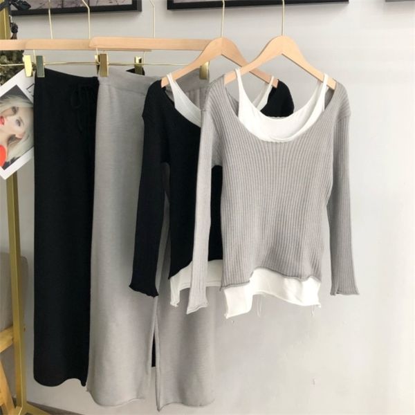 est fashion casual knitted 2 piece set spring women long sleeve fake two patchwork t-shirt and wide leg pants suit 210519, White
est fashion casual knitted 2 piece set spring women long sleeve fake two patchwork t-shirt and wide leg pants suit 210519, White
