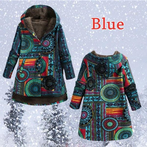 women's jackets 2021 plush split ethnic flower printed large coat, Black;brown
