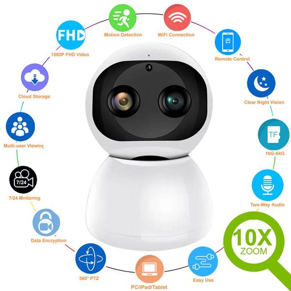 cameras 1080p smart wifi ip camera indoor security surveillance cctv ptz 360 10x zoom motion detection for pet / baby monitor kamera cam
cameras 1080p smart wifi ip camera indoor security surveillance cctv ptz 360 10x zoom motion detection for pet / baby monitor kamera cam