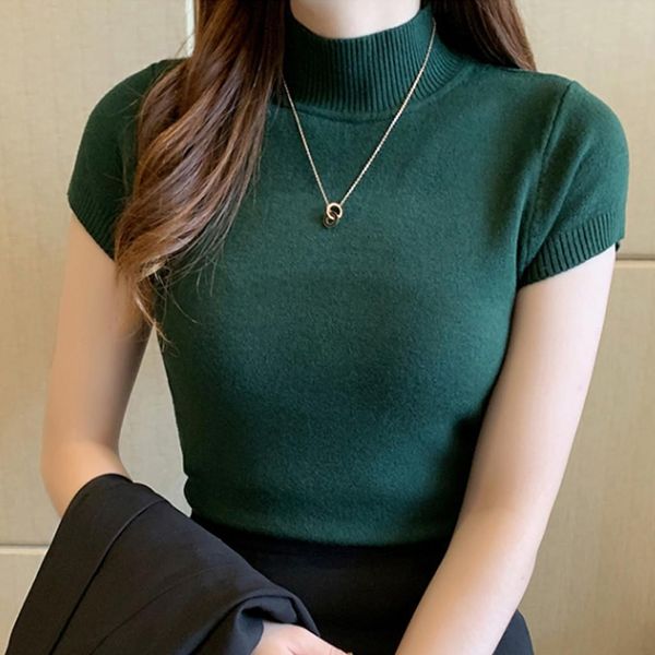 solid color tee turtleneck women t shirts short sleeve sweater bottoming fashion summer femme yj, White
solid color tee turtleneck women t shirts short sleeve sweater bottoming fashion summer femme yj, White