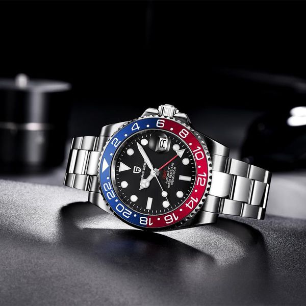 men 4-pin gmt automatic watch stainless steel sapphire 100m waterproof mechanical clock wristwatches, Slivery;brown
men 4-pin gmt automatic watch stainless steel sapphire 100m waterproof mechanical clock wristwatches, Slivery;brown