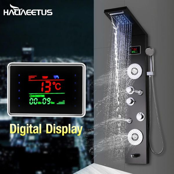 haliaeetus ly luxury black/brushed bathroom shower faucet led light panel mixer tap w/hand temperature screen sets
haliaeetus ly luxury black/brushed bathroom shower faucet led light panel mixer tap w/hand temperature screen sets