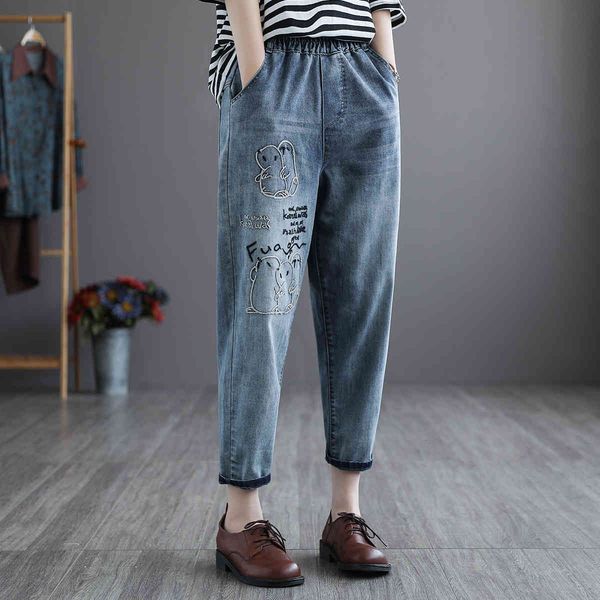 women's jeans qi engraved drawing cotton old embroidered jeans spring new loose wash nine point harem pants, Blue
women's jeans qi engraved drawing cotton old embroidered jeans spring new loose wash nine point harem pants, Blue