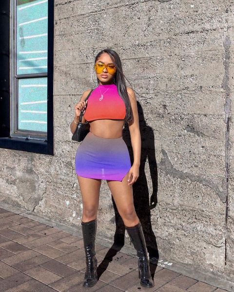 women's tracksuits purple gradient color split o-neck sleeveless two-piece suit, Gray
women's tracksuits purple gradient color split o-neck sleeveless two-piece suit, Gray