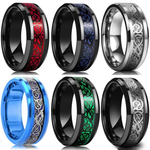 colors 8mm man blue red carbon fiber black dragon inlay comfort fit stainless steel rings for men wedding band accessories, Slivery;golden
colors 8mm man blue red carbon fiber black dragon inlay comfort fit stainless steel rings for men wedding band accessories, Slivery;golden