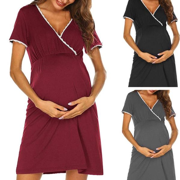 pregnant women's short-sleeved crewneck lace stitching breast-feeding skirt is suitable for women in delivery maternity dresses, White
pregnant women's short-sleeved crewneck lace stitching breast-feeding skirt is suitable for women in delivery maternity dresses, White