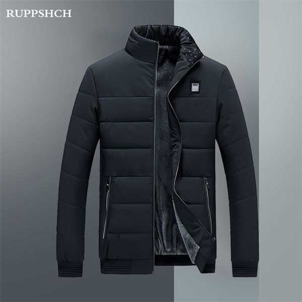 

autumn winter men fleece parkas coat stand-up collar warm middle-aged elderly coat jacket 211214, Black