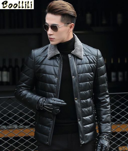men's leather & faux boollili genuine down jacket men short winter coat sheepskin jackets lamb fur collar coats, Black
men's leather & faux boollili genuine down jacket men short winter coat sheepskin jackets lamb fur collar coats, Black