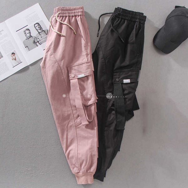 women's spring high waist loose cargo pants handsome streetwear bf straight women casual harem black sweatpants 210531, Black;white
women's spring high waist loose cargo pants handsome streetwear bf straight women casual harem black sweatpants 210531, Black;white