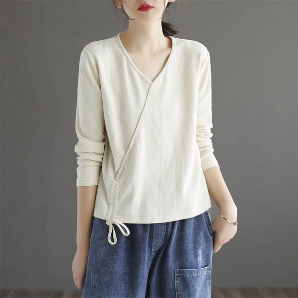 1cotton solid color v-neck t-shirt women's spring and summer new hem drawstring loose casual long sleeve 021, White;black
1cotton solid color v-neck t-shirt women's spring and summer new hem drawstring loose casual long sleeve 021, White;black