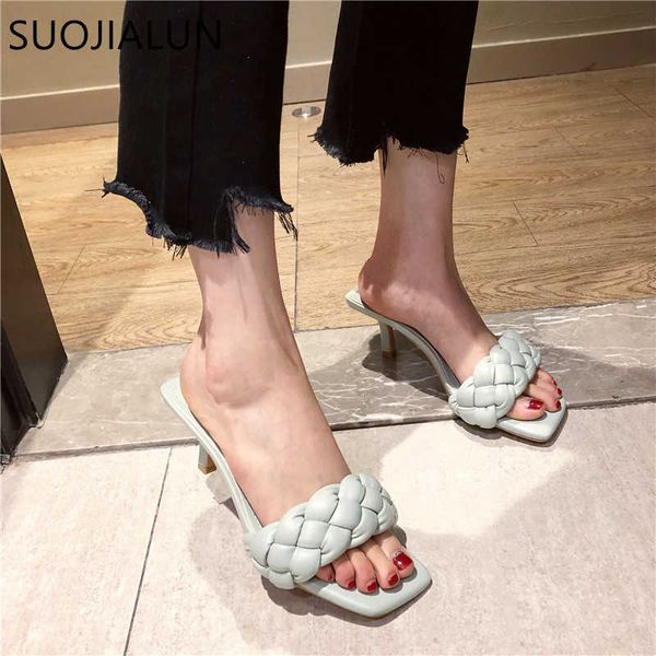 suojialun summer design weave women slipper square toe leather gladiator sandals ladies outdoor dress slides 210630, Black 
suojialun summer design weave women slipper square toe leather gladiator sandals ladies outdoor dress slides 210630, Black