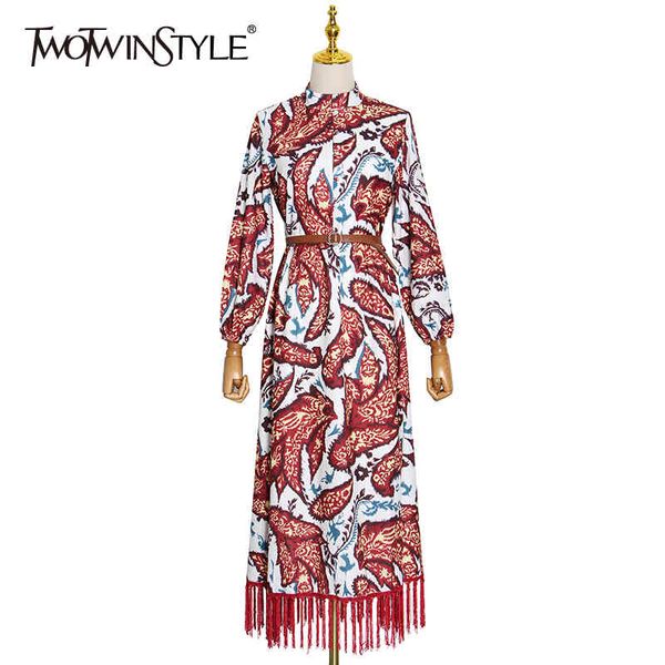twotwinstyle printed splicing tassel women's dress stand collar lantern sleeve high waist with sashes midi dresses female 210517, Black;gray
twotwinstyle printed splicing tassel women's dress stand collar lantern sleeve high waist with sashes midi dresses female 210517, Black;gray